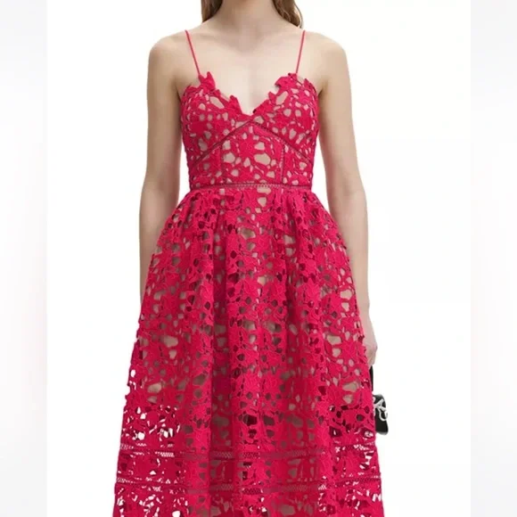 SELF PORTRAIT Azaelea Midi Dress In Pink NEW with tags Size 6 - Picture 15 of 16